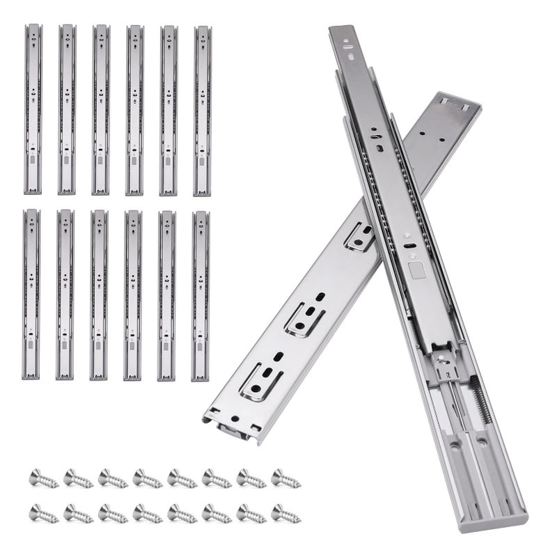 HLC 14inch Soft Self Close Drawer Slides 6 Pairs (12pcs) Full Extension Ball Bearing Drawer Slides 3 fold Full Stretch Side Mount Drawer Slides 100 LB Capacity Drawer Slide 14"" Silver - Image 1